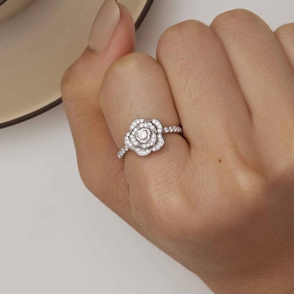 Rose floral  - - Gorgeous lab created wedding/engagement ring